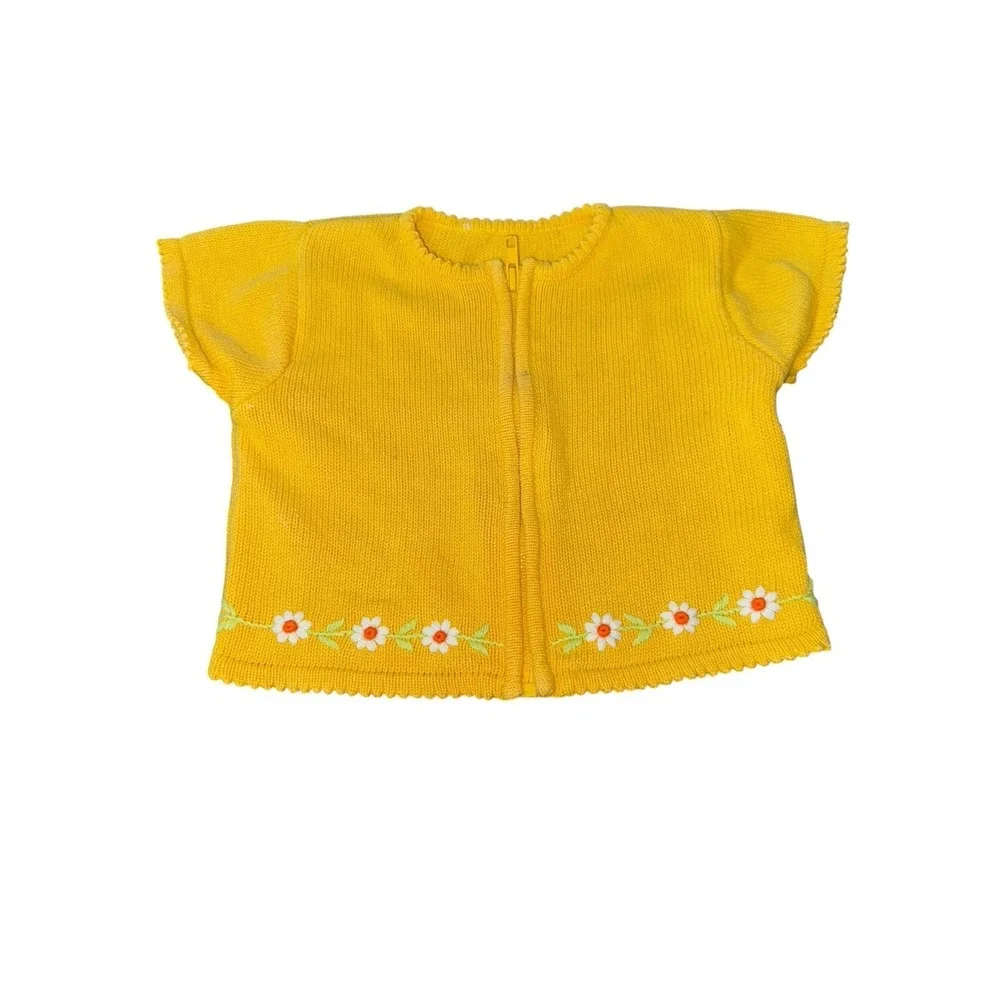VTG Gymboree Kids Yellow Daisy Knit Zip Cardigan Sweater Embroidered READ